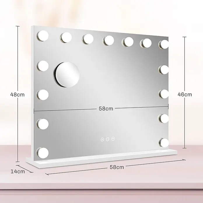Homcom Kosmetikspiegel LED-Schminkspiegel -  - Weißer Schminkspiegel mit dimmbaren LED-Leuchten, rundem Vergrößerungsspiegel, Touch-Bedienelementen und stabiler Basis.