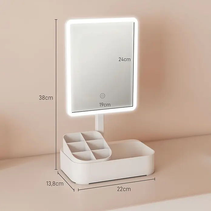 Homcom Kosmetikspiegel LED Schminkspiegel - Weiß - Weißer beleuchteter Schminkspiegel mit integriertem Organizer für Kosmetika und Schönheitsroutinen.