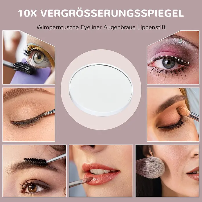 Homcom Kosmetikspiegel Hollywood Spiegel mit Beleuchtung -  - Runder weißer 10X Vergrößerungsspiegel für präzise Make-up-Anwendung: Wimperntusche, Eyeliner, Augenbraue, Lippenstift.