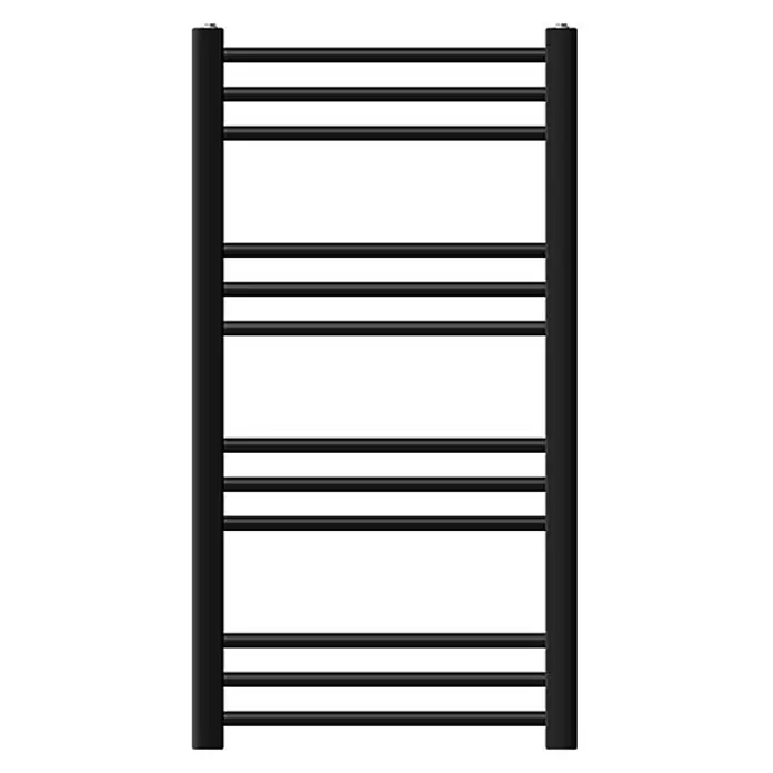 LuxeBath Badheizkörper Handtuchheizkörper gerade Schwarz Handtuchtrockner Bad Heizung - B x H: 50 x 80 mm, Schwarz - Schwarzer Handtuchheizkörper im Leiterdesign mit mehreren horizontalen Stangen zum Trocknen und Heizen.