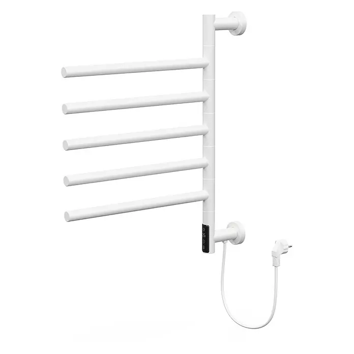 Handtuchwärmer Elektrisch Weiß 75W 450x622 mm 180° drehbar -  - Weißer elektrischer Handtuchwärmer mit fünf Querstreben, Digitalanzeige und Netzkabel.