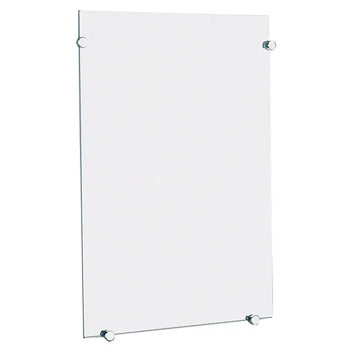 Delabie Wandspiegel - 51,5 x 3,5 cm - Weißes rechteckiges Schild/Brett, montiert mit vier metallischen Abstandshaltern.