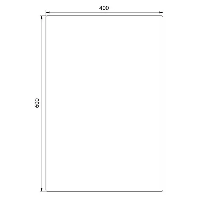 Delabie Wandspiegel - 50 x 34 cm - Technisches Zeichnung eines rechteckigen Paneels, 400 Einheiten breit und 600 Einheiten hoch.
