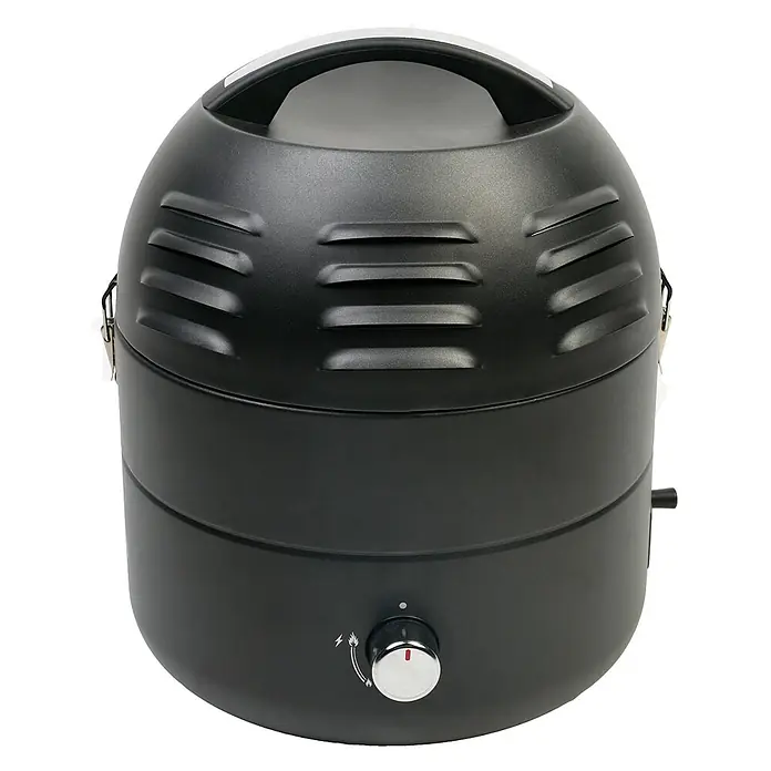 TAINO Gasgrill To-Go - 2,5 kW, Anzahl Brenner: 1 Stk. - Ein schwarzer, kugelförmiger tragbarer Grill oder Smoker mit Griff, Lüftungsschlitzen und Regler mit Zündfunktion.