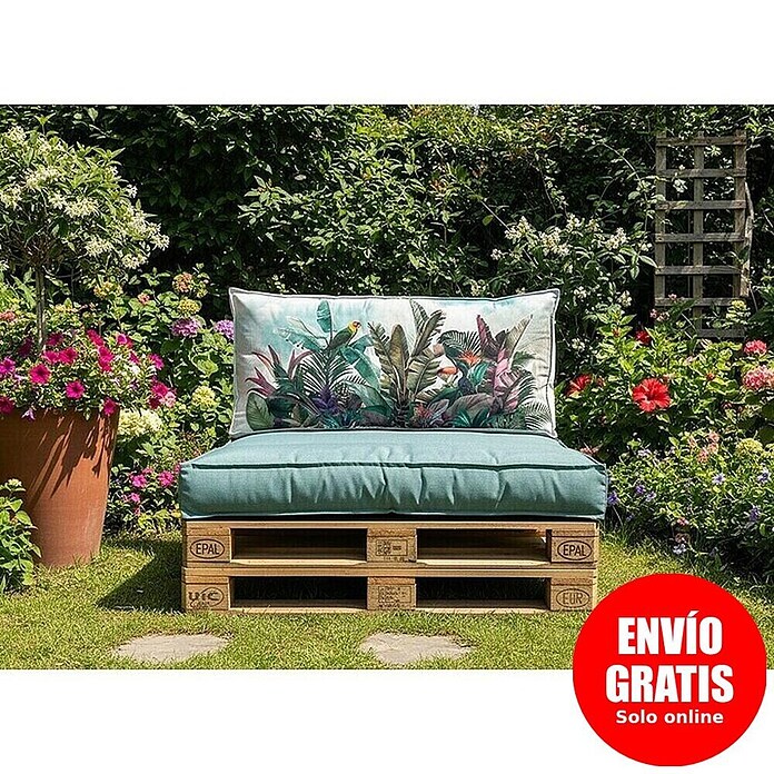 Conjunto de jardín de palets Selva (L x An x Al: 120 x 80 x 16 cm, Multicolor/Azul, Palet: Natural) | BAUHAUS