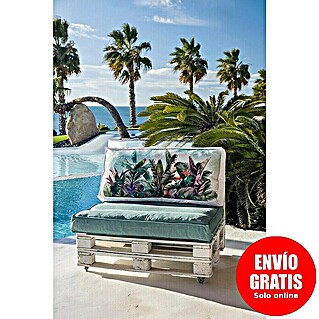 Conjunto de jardín de palets Selva (L x An x Al: 120 x 80 x 16 cm, Multicolor/Azul, Palet: Blanco)