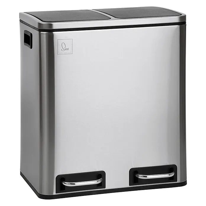 SVITA Treteimer TM2X15 - 30 l, Edelstahl, Silber - Edelstahl-Mülleimer mit zwei Fächern und Fußpedalen für die Mülltrennung.