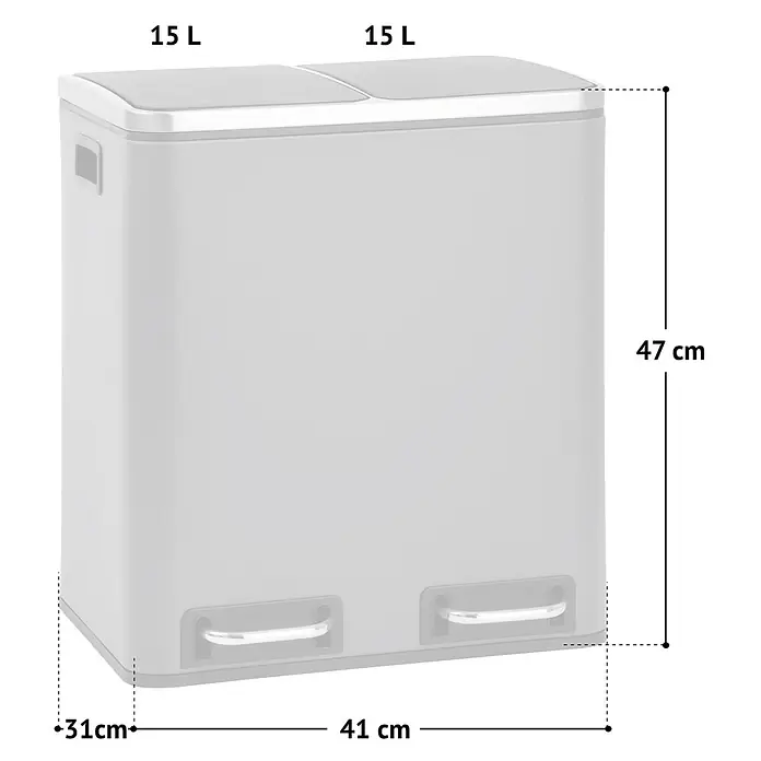 SVITA Treteimer TM2X15 - 30 l, Stahl, Grau - Grauer 2x15L Doppel-Tretmülleimer, 41x31x47cm, zur einfachen Mülltrennung.