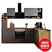 Respekta Cocina modular completa esquinera Hilde (Ancho: 250 cm, Gris, Mate, Efecto madera, Sin electrodomésticos) | BAUHAUS
