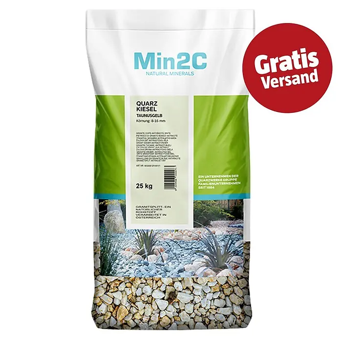 Min2C Quarzkiesel - Taunusgelb, Körnung: 8 mm - 16 mm, 25 kg - 25 kg Sack Quarz-Kiesel 'Taunusgelb' für den Garten.