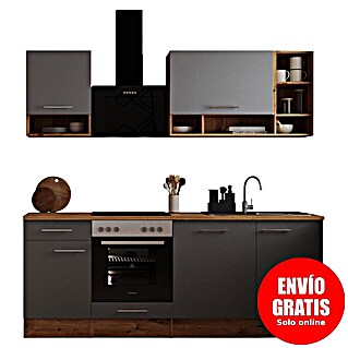 Respekta Cocina modular completa Hilde (Ancho: 220 cm, Gris, Mate, Sin electrodomésticos, Efecto madera)