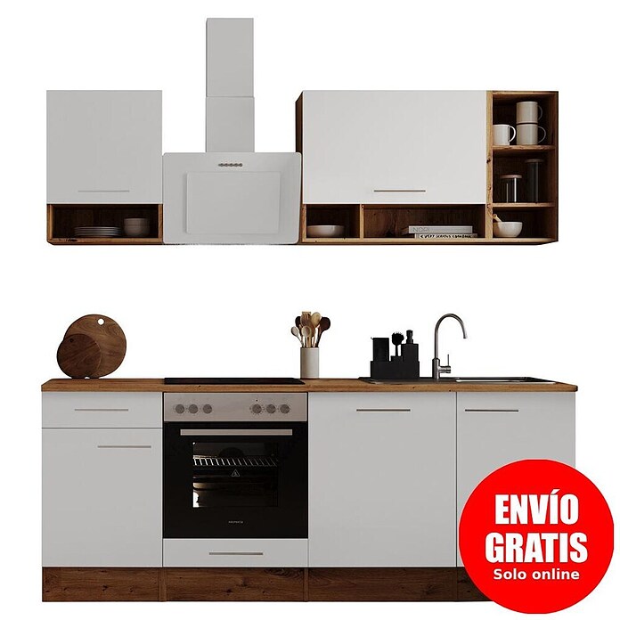 Respekta Cocina modular completa Hilde (Ancho: 220 cm, Blanco, Mate, Sin electrodomésticos, Efecto madera) | BAUHAUS