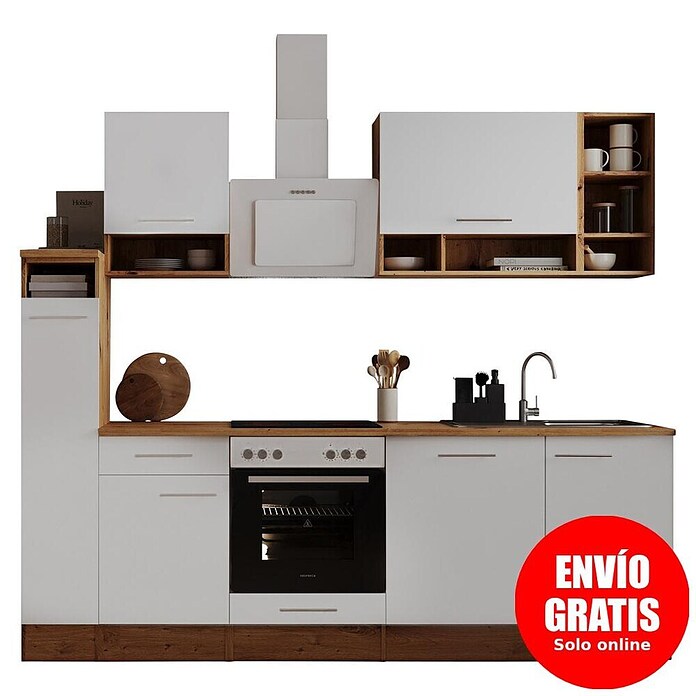 Respekta Cocina modular completa Hilde (Ancho: 250 cm, Blanco, Mate, Sin electrodomésticos, Efecto madera) | BAUHAUS