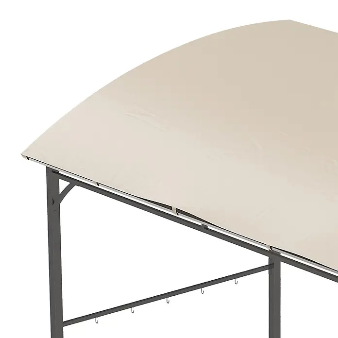 Outsunny Grillpavillon - Farbe Gestell: Schwarz, Metall - Beigefarbenes Stoffdach auf einem dunklen Metallrahmen mit Haken, aus erhöhter Perspektive gezeigt.