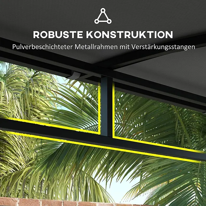 Outsunny Grillpavillon - Farbe Gestell: Schwarz, Metall - Robuster, pulverbeschichteter schwarzer Metallrahmen mit Verstärkungsstangen, von unten gesehen.