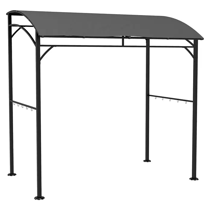 Outsunny Grillpavillon - Farbe Gestell: Schwarz, Metall - Dunkelgraues Metall-Gartenpavillon mit gebogenem Stoffdach und seitlichen Haken.