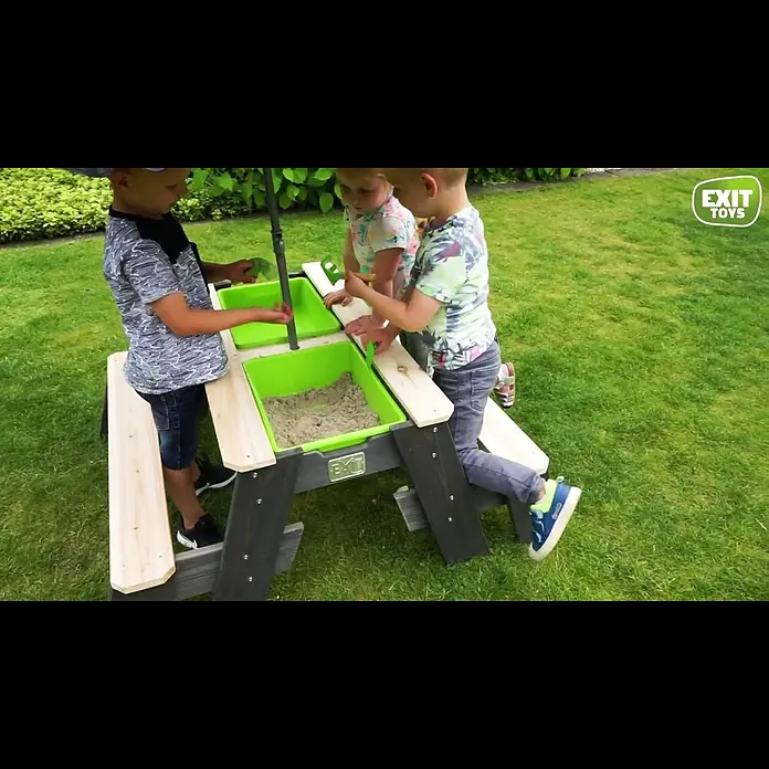 Exit Toys Kinder-Picknicktisch Aksent Sand- und Wassertisch-Set - L x B x H: 120 x 94 x 50 cm, Holz, 2 Bänke - EXIT Aksent sand and water tables