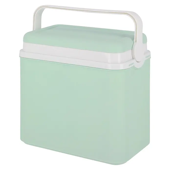Kühlbox - 10 l, Türkis-Weiß - Hellgrüne Kühlbox aus Kunststoff mit weißem Deckel und Griff.