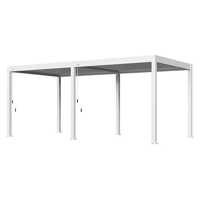 Weide Pergola Classic 3 x 6 M Weiß - Farbe Gestell: Weiß, Metall - Weiße Pergola mit verstellbarem Lamellendach und zwei Kurbeln zur Sonnenregulierung.