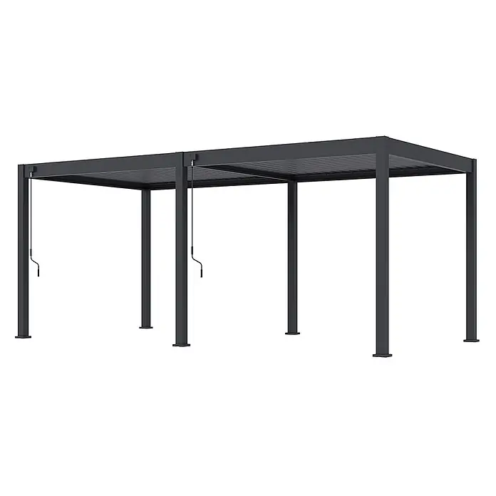 Weide Pergola Classic 3 x 6 M Anthrazit - Farbe Gestell: Graphitgrau, Metall - Dunkelgraue Metallpergola mit verstellbarem Lamellendach, bedienbar per zwei Handkurbeln.