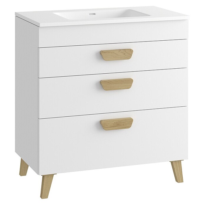 Mueble de lavabo Danubio (L x An x Al: 45 x 80 x 72 cm, Blanco/Roble garriga, Tablero de aglomerado) | BAUHAUS
