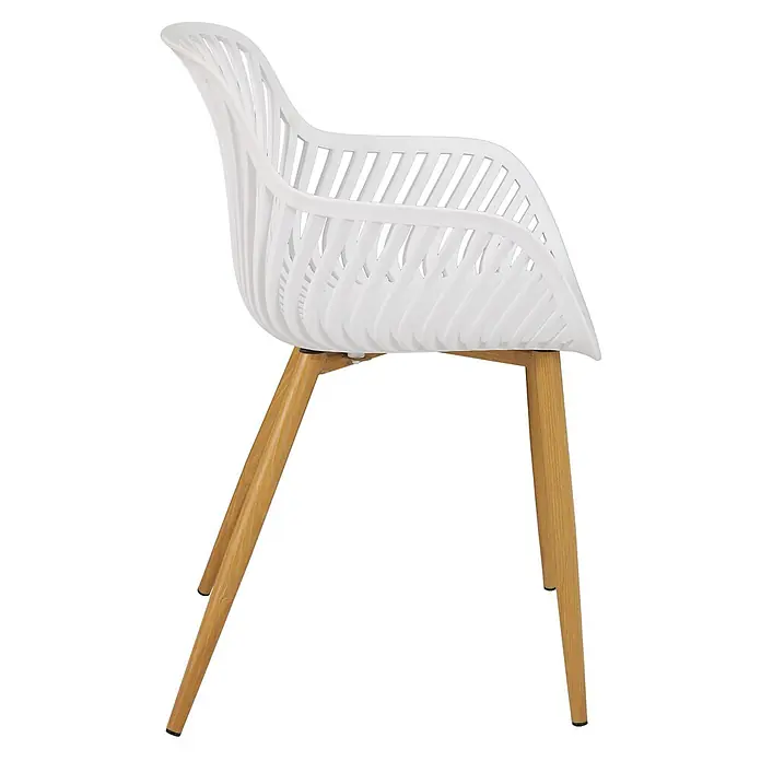 SVITA Gartenstuhl-Set - Weiß - Weißer Stuhl aus Kunststofflamellen mit hellen Holzbeinen. Moderner Ess- oder Akzentstuhl.
