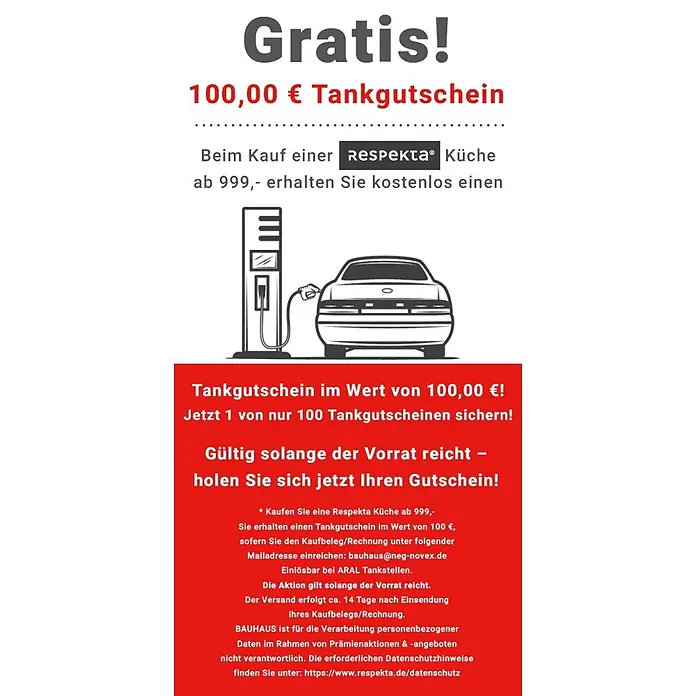 Respekta Singleküche Oliver - Breite: 195 cm, Schwarz, Mit Duo-Kochmulde und Mikrowelle - Werbung für Respekta Küchenaktion: Kostenloser 100 € Tankgutschein beim Küchenkauf ab 999 €. Nur 100 Gutscheine verfügbar.