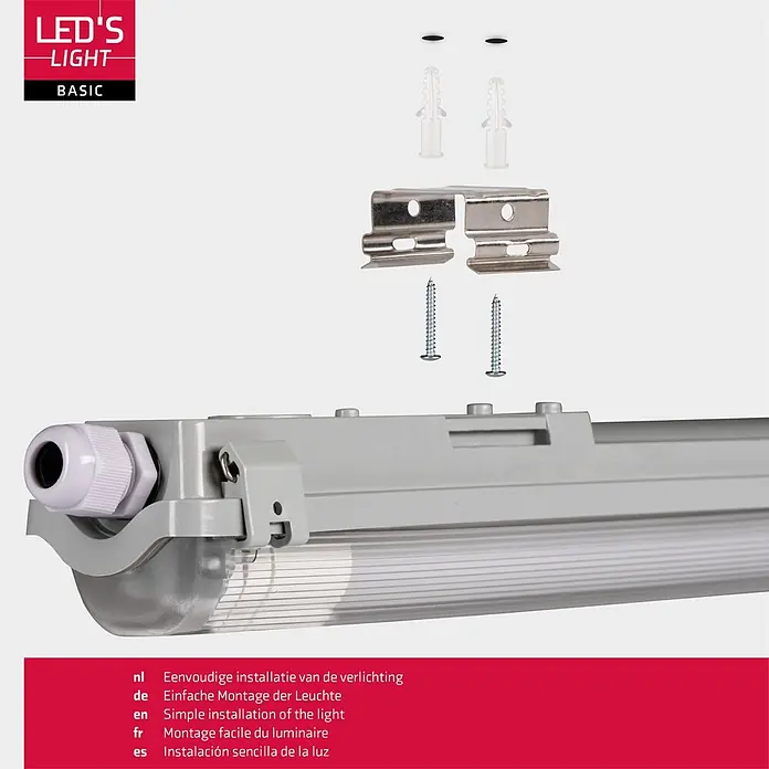 LED's work LED-Feuchtraumlichtleiste - Lichtfarbe: Neutralweiß, 18 W, IP65, Anzahl Leuchtmittel: 1 Stk., Länge: 120 cm - Graue LED-Lichtleiste mit transparenter Abdeckung und Montagezubehör für einfache Installation.