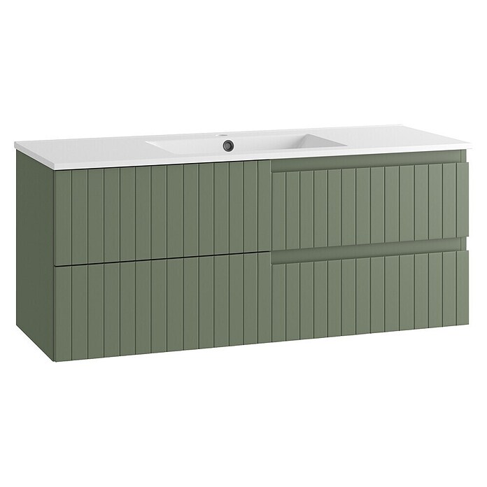 Mueble de lavabo Claire (L x An x Al: 45 x 120 x 50 cm, Verde Olivo, 1 seno, salida central, Número de cajones: 2 ud.) | BAUHAUS