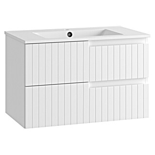 Mueble de lavabo Claire (L x An x Al: 45 x 80 x 50 cm, Blanco, 1 seno, salida central, Número de cajones: 2 ud.)