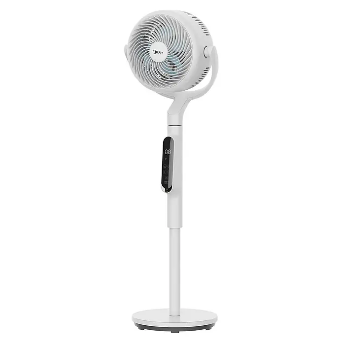 Midea Standventilator MFS242RDDW - Weiß, 35 cm, 110 cm - Weißer Midea Standventilator mit Spiralgitter und Digitalanzeige am Ständer.