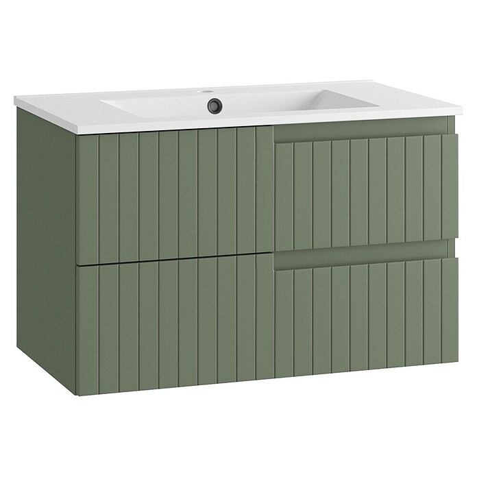 Mueble de lavabo Claire (L x An x Al: 45 x 80 x 50 cm, Verde Olivo, 1 seno, salida central, Número de cajones: 2 ud.) | BAUHAUS
