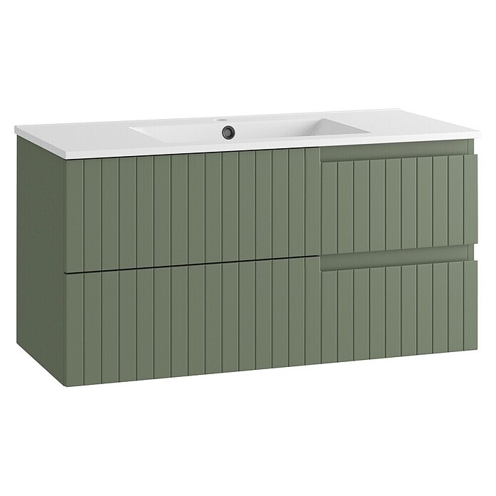 Mueble de lavabo Claire (L x An x Al: 45 x 100 x 50 cm, Verde Olivo, 1 seno, salida central, Número de cajones: 2 ud.) | BAUHAUS