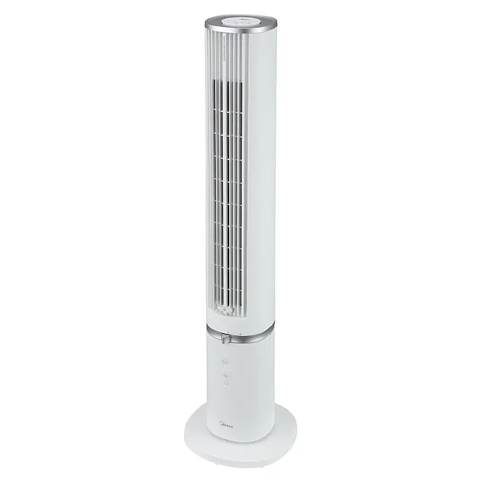 Midea Turmventilator MFZ402R0BPW - Weiß, 103,2 cm - Weißer Midea Turmventilator mit silberner Oberseite und Bedienelementen, mit vertikalem Luftauslass.