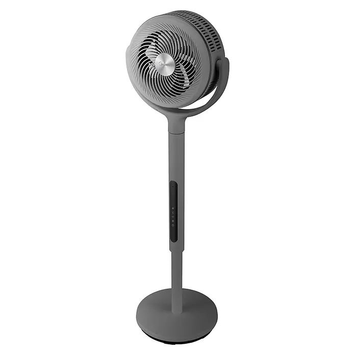 Midea Standventilator MCF25GRB - Grau, 34,5 cm, 112 cm - Schlanker grauer Standventilator mit rundem Kopf, Bedienfeld am Ständer und stabilem runden Fuß.