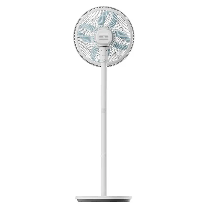 Midea Standventilator MFS352RDDW - Weiß, 40 cm, 130 cm - Weißer Standventilator mit hellblauen Flügeln, verstellbarem Ständer und rundem Fuß.
