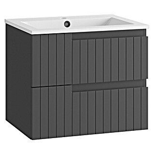 Mueble de lavabo Claire (L x An x Al: 45 x 60 x 50 cm, Antracita, 1 seno, salida central, Número de cajones: 2 ud.)