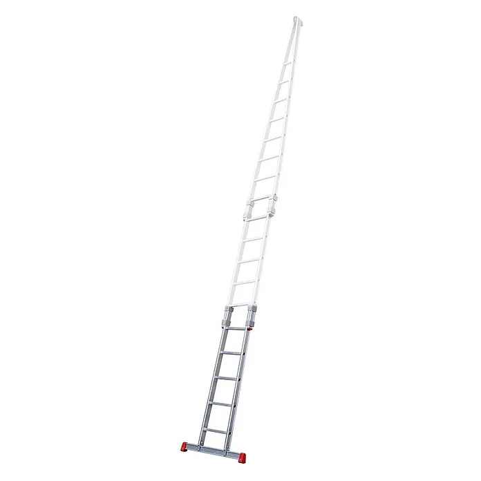 Siedra-Leitern Anlegeleiter Glasreinigerleiter 159 mit 5 Stufen - Einzelteil Unterteil - Anzahl Tritte: 5 Stk., Aluminium - Silberne und weiße mehrteilige Ausziehleiter mit roten Fußkappen.
