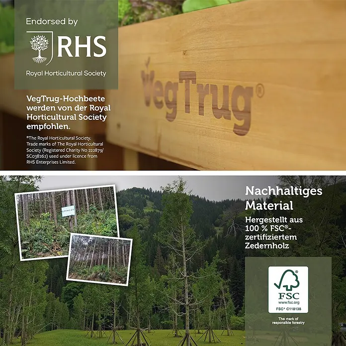 VegTrug Hochbeet Classic - Holz, Natur - Ein hölzernes VegTrug Hochbeet aus FSC-zertifiziertem Zedernholz, empfohlen von der Royal Horticultural Society.