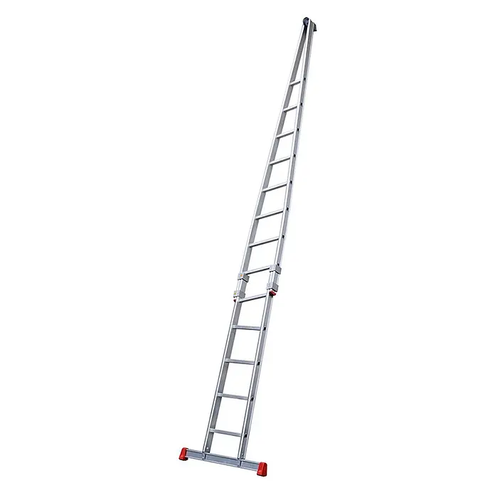 Siedra-Leitern Anlegeleiter Glasreinigerleiter 159 mit 13 Stufen - 8x Stufen Oberteil und 5x Stufen Unt - Anzahl Tritte: 13 Stk., Aluminium - Silberne Aluminium-Ausziehleiter mit roten Füßen, vollständig ausgefahren.