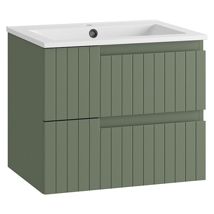 Mueble de lavabo Claire (L x An x Al: 45 x 60 x 50 cm, Verde Olivo, 1 seno, salida central, Número de cajones: 2 ud.) | BAUHAUS
