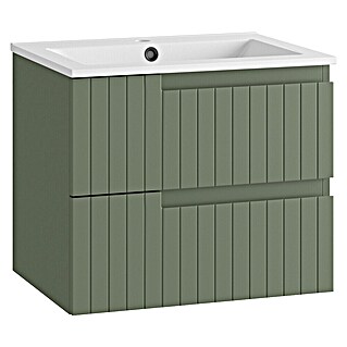 Mueble de lavabo Claire (L x An x Al: 45 x 60 x 50 cm, Verde Olivo, 1 seno, salida central, Número de cajones: 2 ud.)