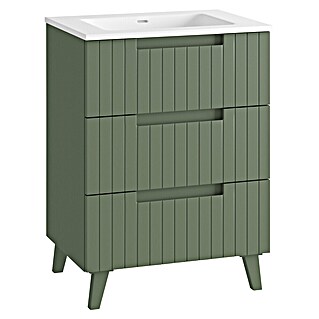 Mueble de lavabo Claire (L x An x Al: 45 x 60 x 81 cm, Verde Olivo, 1 seno, empotrado, salida central, Número de cajones: 3 ud.)