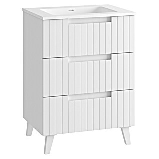 Mueble de lavabo Claire (L x An x Al: 45 x 60 x 81 cm, Blanco, 1 seno, empotrado, salida central, Número de cajones: 3 ud.)