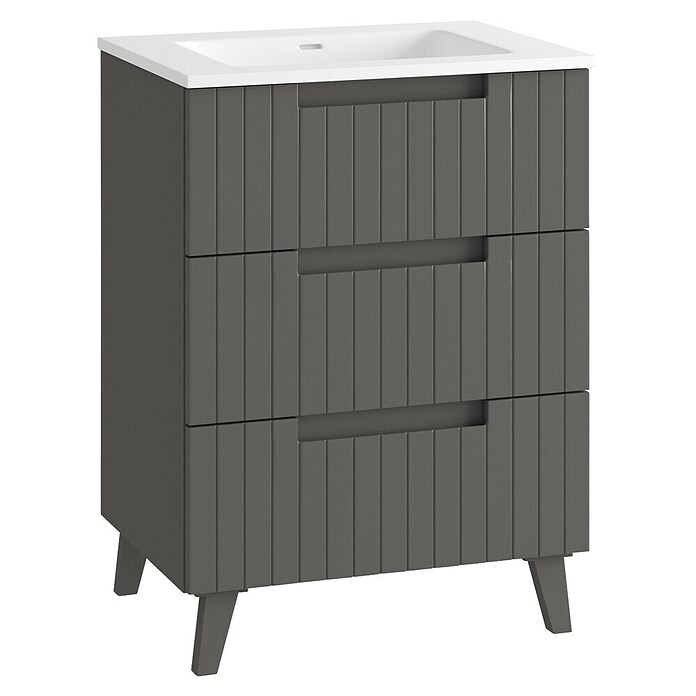 Mueble de lavabo Claire (L x An x Al: 45 x 60 x 81 cm, Gris, 1 seno, empotrado, salida central, Número de cajones: 3 ud.) | BAUHAUS