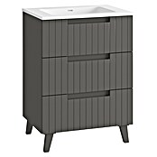 Mueble de lavabo Claire (L x An x Al: 45 x 60 x 81 cm, Gris, 1 seno, empotrado, salida central, Número de cajones: 3 ud.) | BAUHAUS