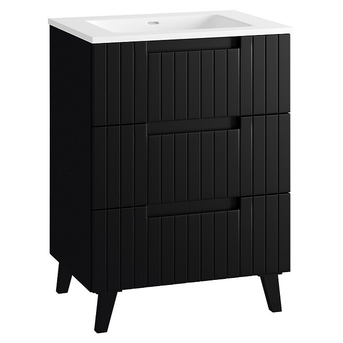 Mueble de lavabo Claire (L x An x Al: 45 x 60 x 81 cm, Negro, 1 seno, empotrado, salida central, Número de cajones: 3 ud.) | BAUHAUS