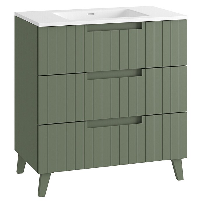 Mueble de lavabo Claire (L x An x Al: 45 x 80 x 81 cm, Verde Olivo, 1 seno, empotrado, salida central, Número de cajones: 3 ud.) | BAUHAUS