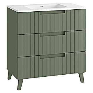 Mueble de lavabo Claire (L x An x Al: 45 x 80 x 81 cm, Verde Olivo, 1 seno, empotrado, salida central, Número de cajones: 3 ud.)