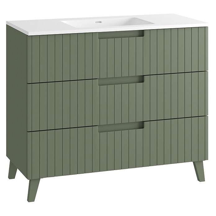 Mueble de lavabo Claire (L x An x Al: 45 x 100 x 81 cm, Verde Olivo, 1 seno, empotrado, salida central, Número de cajones: 3 ud.) | BAUHAUS